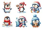 Watercolor Winter Penguin Clipart, an Illustration by SinaCreation (Thumbnail 4 of 7)