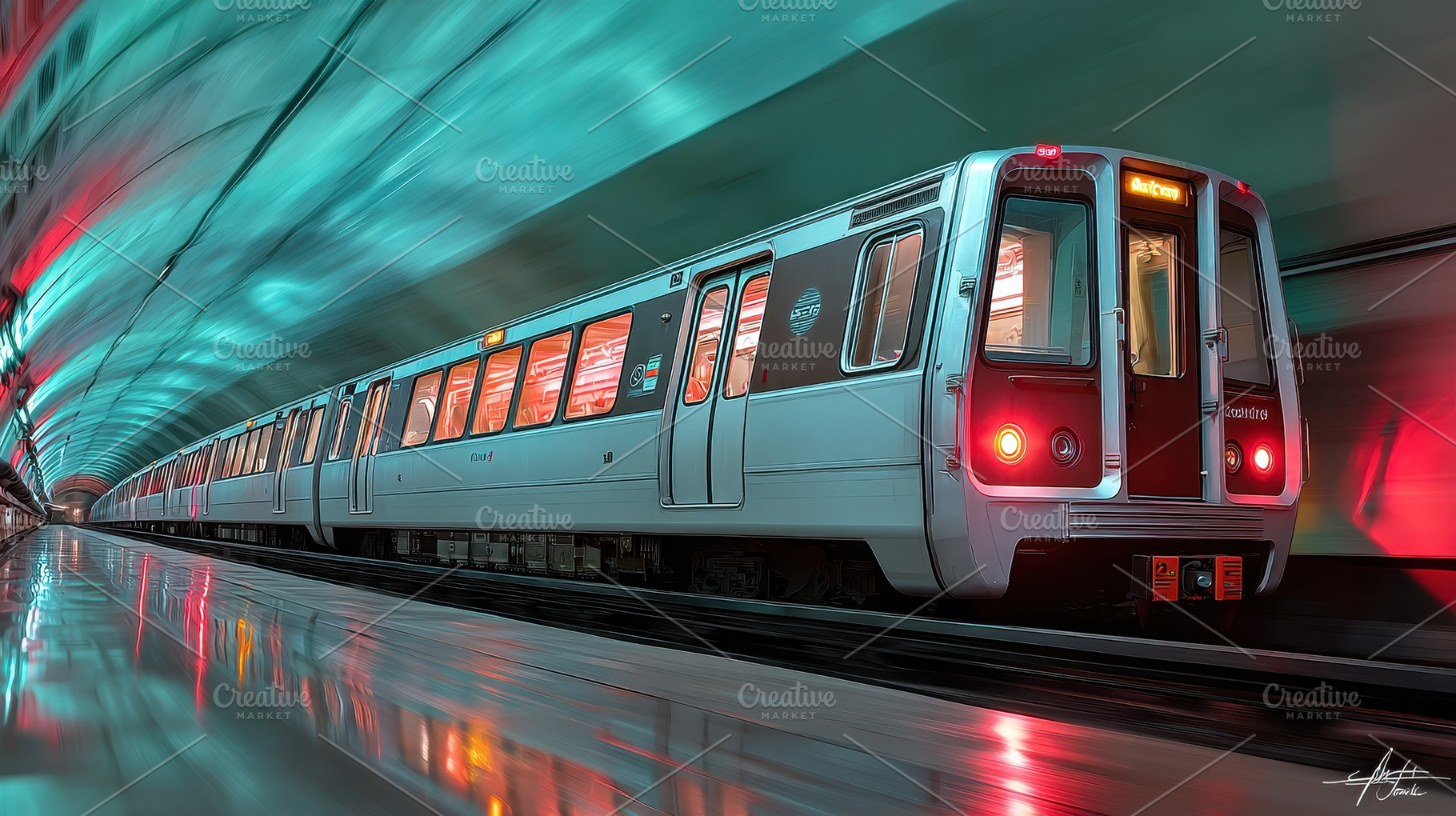 Metro Train Speeding Through Undergr, a Photo by Pixeness Studio