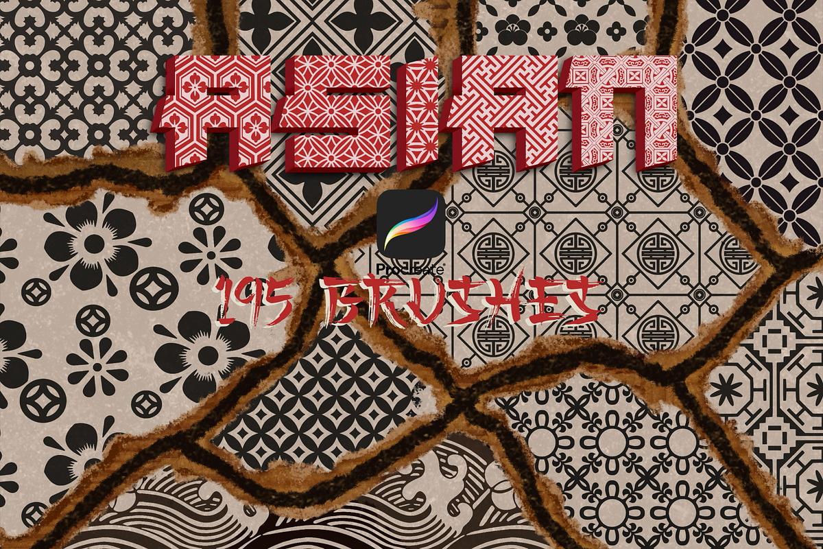 Traditional Asian pattern brushes, a Brush Add-On by TheWhiteCatLab (Photo 1 of 10)