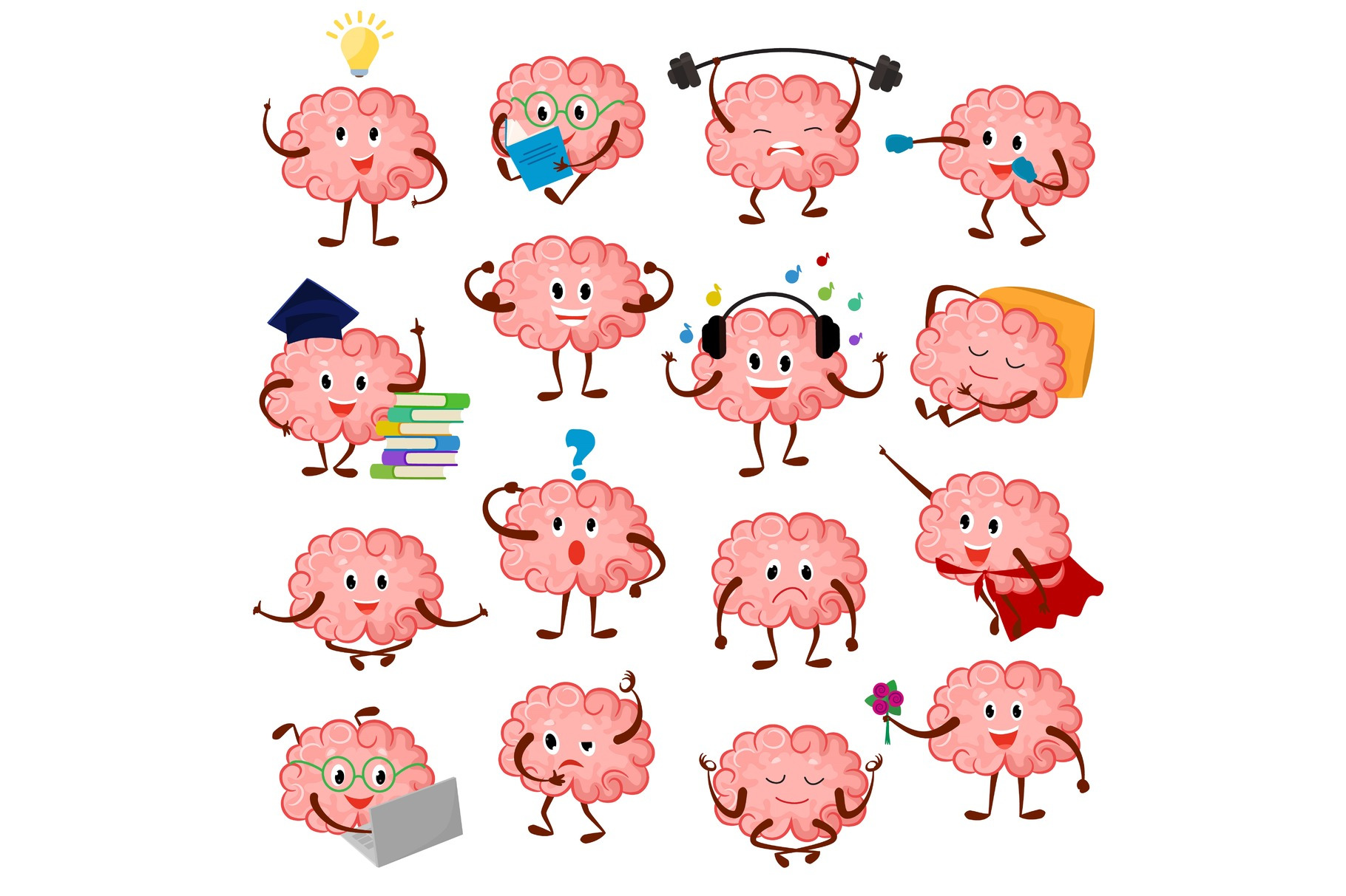 Brain emotion vector cartoon brainy, an Education Illustration by KitVector