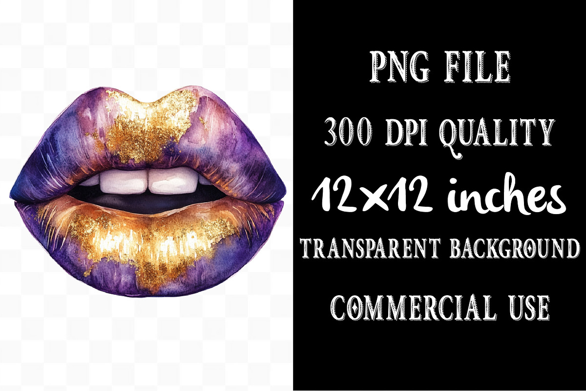 Watercolor Mardi Gras Lips Clipart, an Illustration by Designking (Photo 4 of 5)