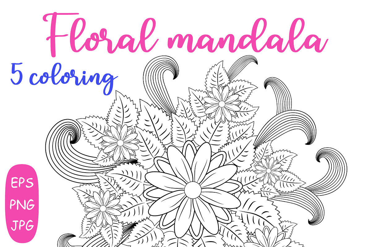 Flower Mandala: 5 Adult Coloring 3, a Poster Template by Michiru13 (Photo 1 of 6)