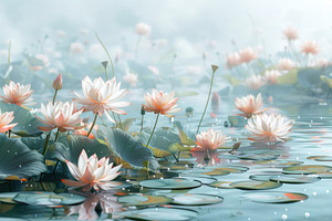Lotus pond scene, where delicate pin, a Photo by LOGOCREATIVE