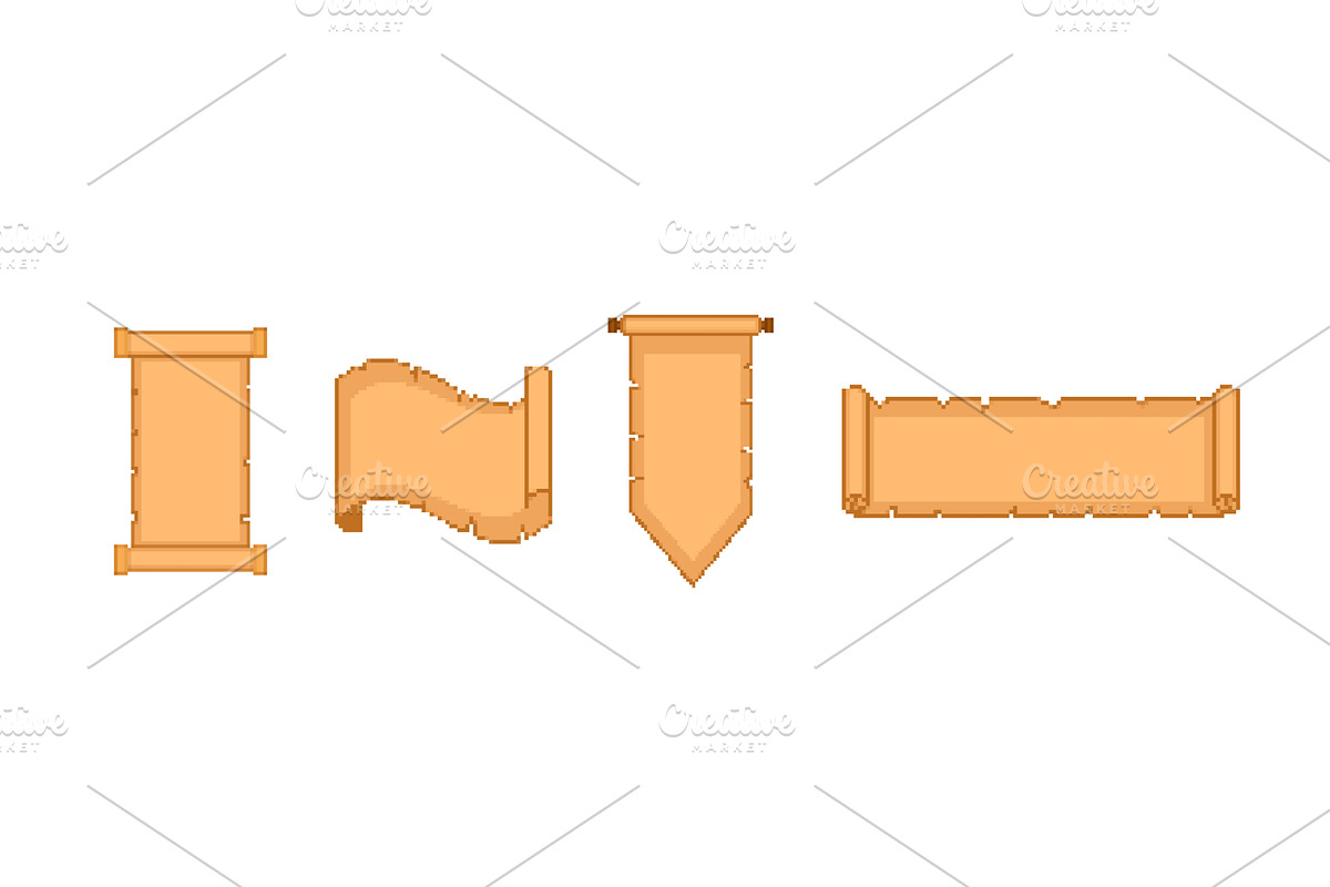Pixel antique scrolls set. Ancient, an Object Illustration by skripnikbb