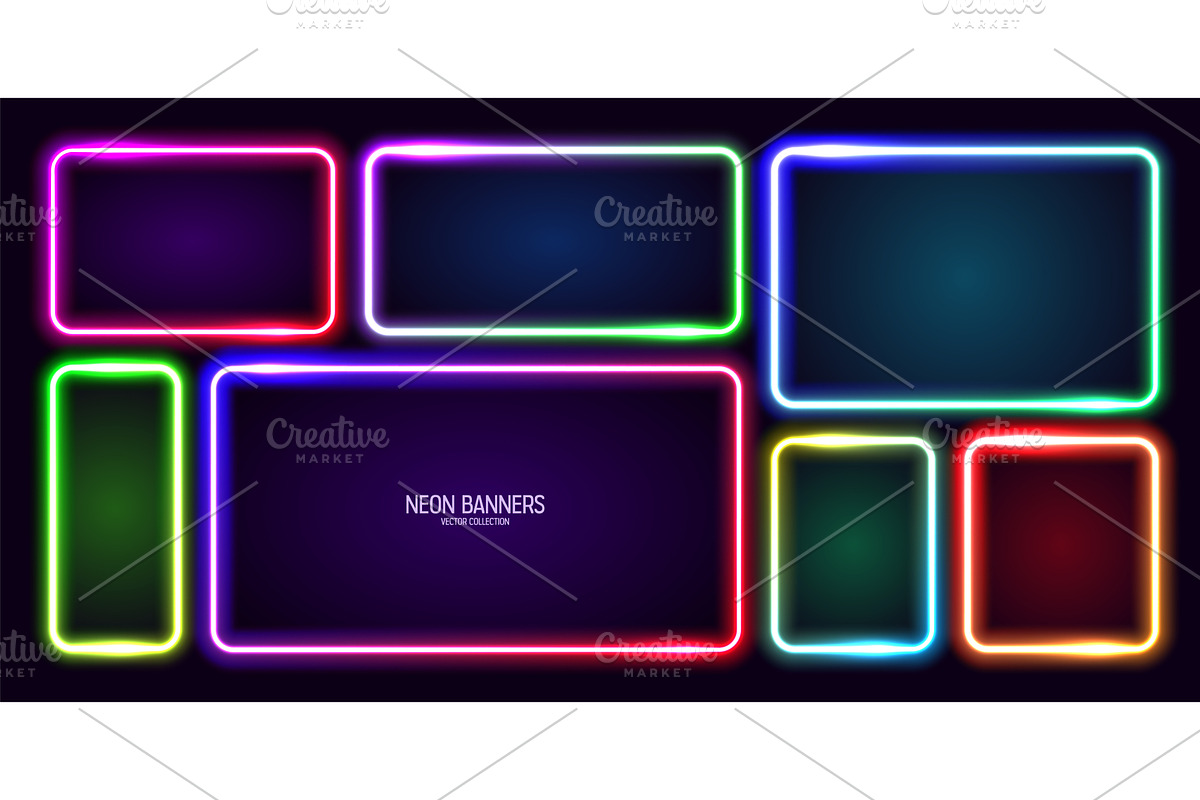 Colorful glowing neon banners, an Illustration by 32pixels