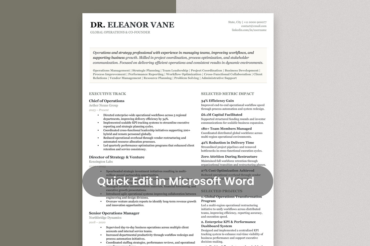 ATS Executive Resume Template, a Resume Template by Anjum Ilyas (Photo 3 of 7)