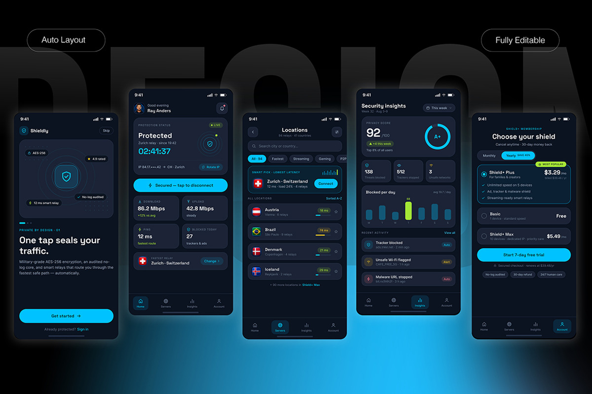 Smart Privacy & VPN App UI Kit, an UI Kit Template by Pitchlook.Studio (Photo 2 of 4)