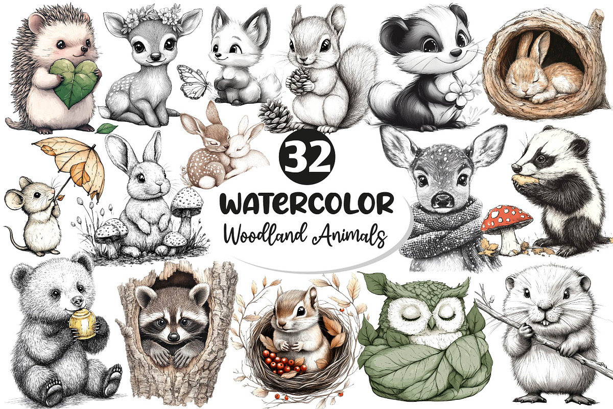 Woodland Cute Baby Animals Clipart, an Illustration by Dream Creation (Photo 1 of 6)