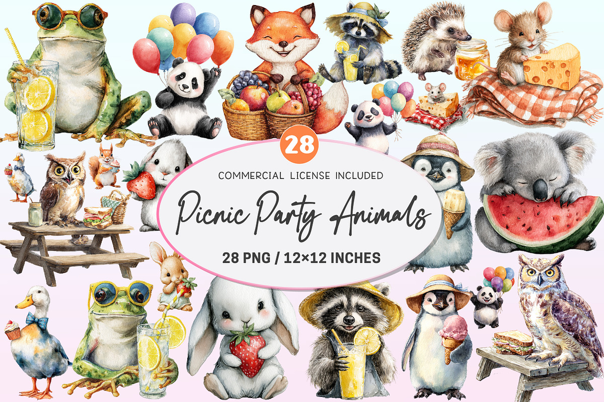 Cute Picnic Party Watercolor Animals, a Graphic by CitraGraphics (Photo 1 of 4)