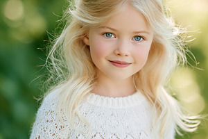 Child smiling with blonde hair and blue eyes, expressing innocen, a Person Photo by Studio ANNA