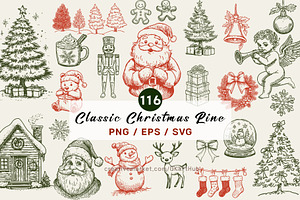 Classic Christmas line Bundle, a Seasonal Illustration by OKArtHub