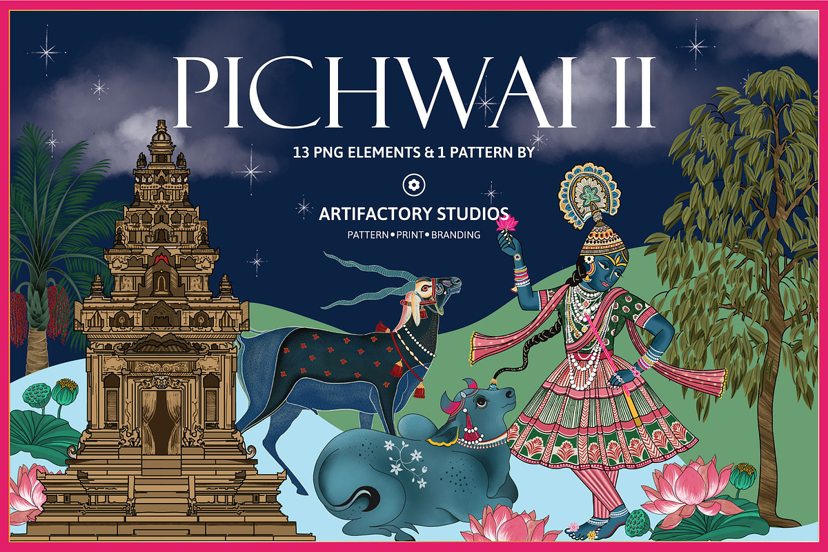 Pichwai PNG Elements & Patterns, an Illustration by Artifactory Studios (Photo 1 of 9)