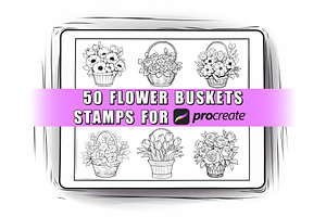 50 Flower Basket Procreate Stamps