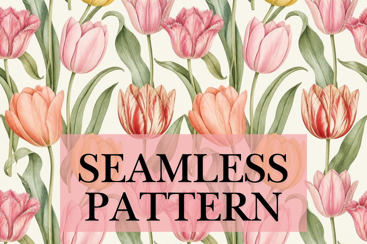 Vintage Tulip Seamless Pattern, a Pattern Graphic by elfy creative (Photo 1 of 7)