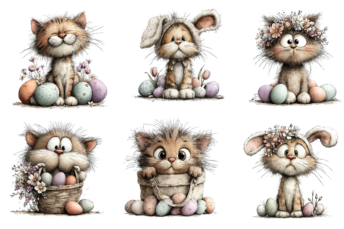 Whimsical Easter Cats Clipart, an Illustration by Dream Creation (Photo 6 of 7)