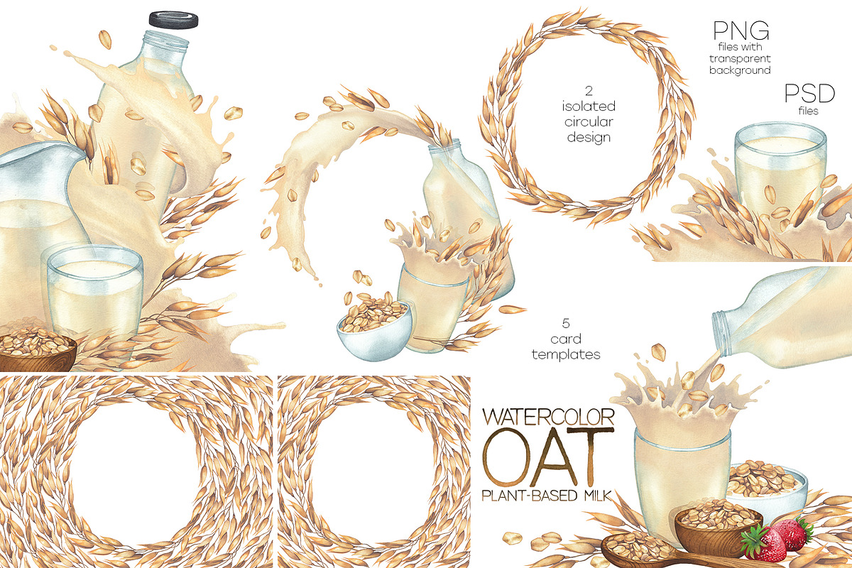 Watercolor oat and milk, a Food Illustration by Ekaterina Glazkova (Photo 6 of 7)