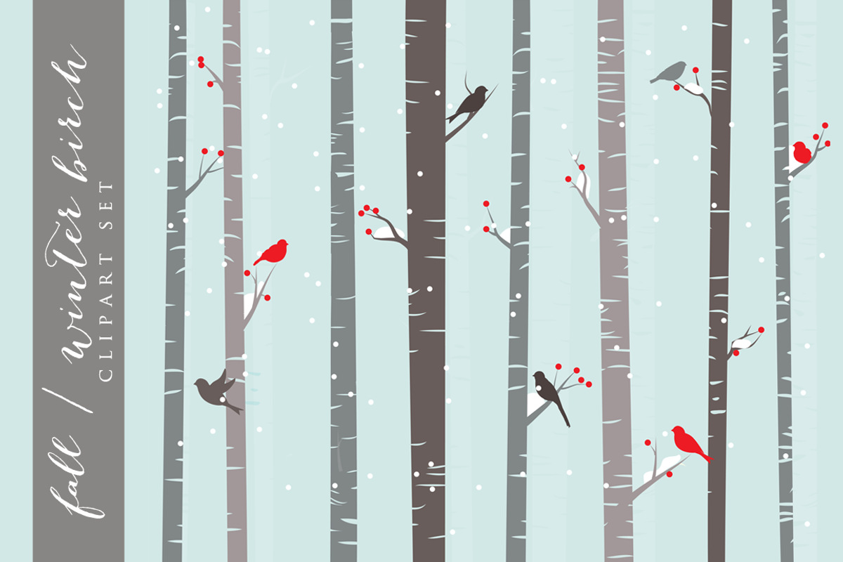 Birch trees winter fall clip art, a Seasonal Illustration by WinchesterLambourne (Photo 2 of 4)