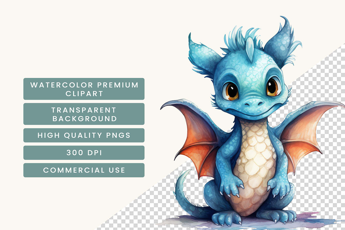 Watercolor Baby Dragon Clipart, an Animal Illustration by BusyDaydesign (Photo 7 of 9)