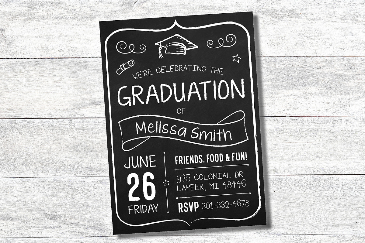 Graduation Party Chalkboard Invite, an Invitation Template by BF Studios (Photo 1 of 2)