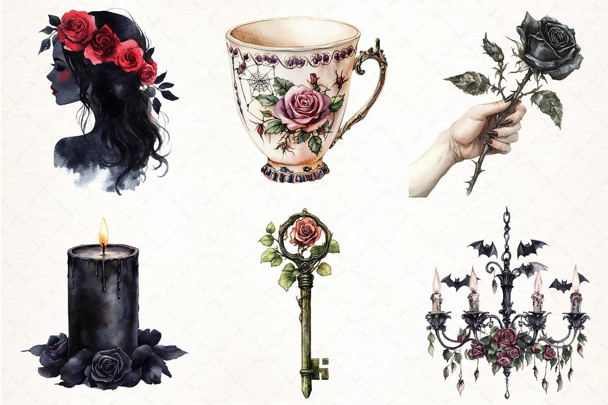 Dark Rose Halloween Bundle Clipart, an Illustration by Pixels.Craft (Photo 2 of 7)