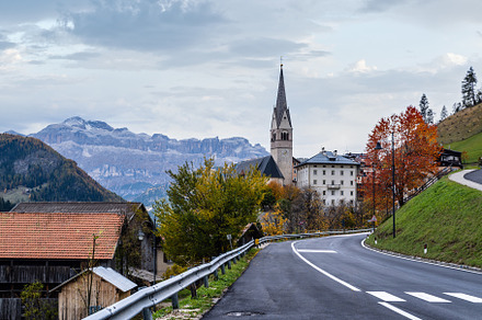 Autumn Dolomites village and old church, Livinallongo del Col di, a Nature Photo by YuriyB