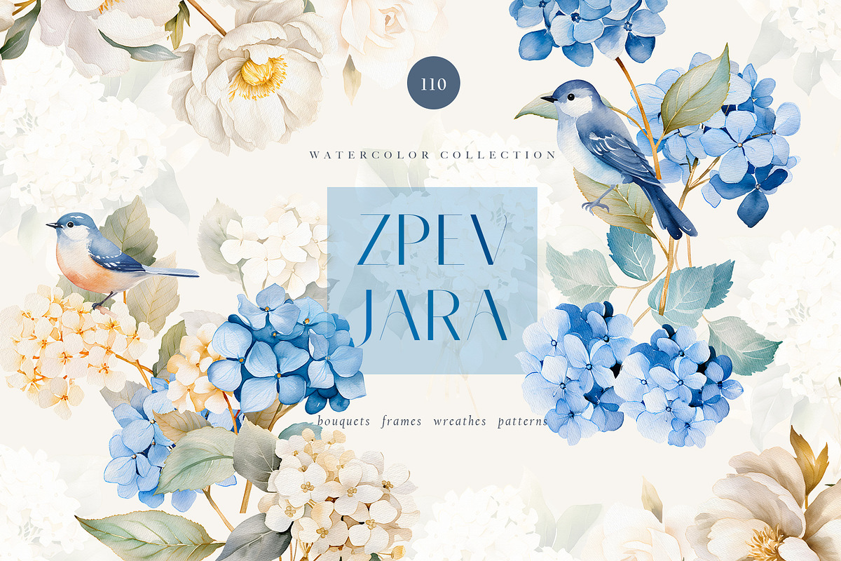 Watercolor blue hydrangea clipart, a Seasonal Illustration by MariGraphic boutique (Photo 1 of 8)