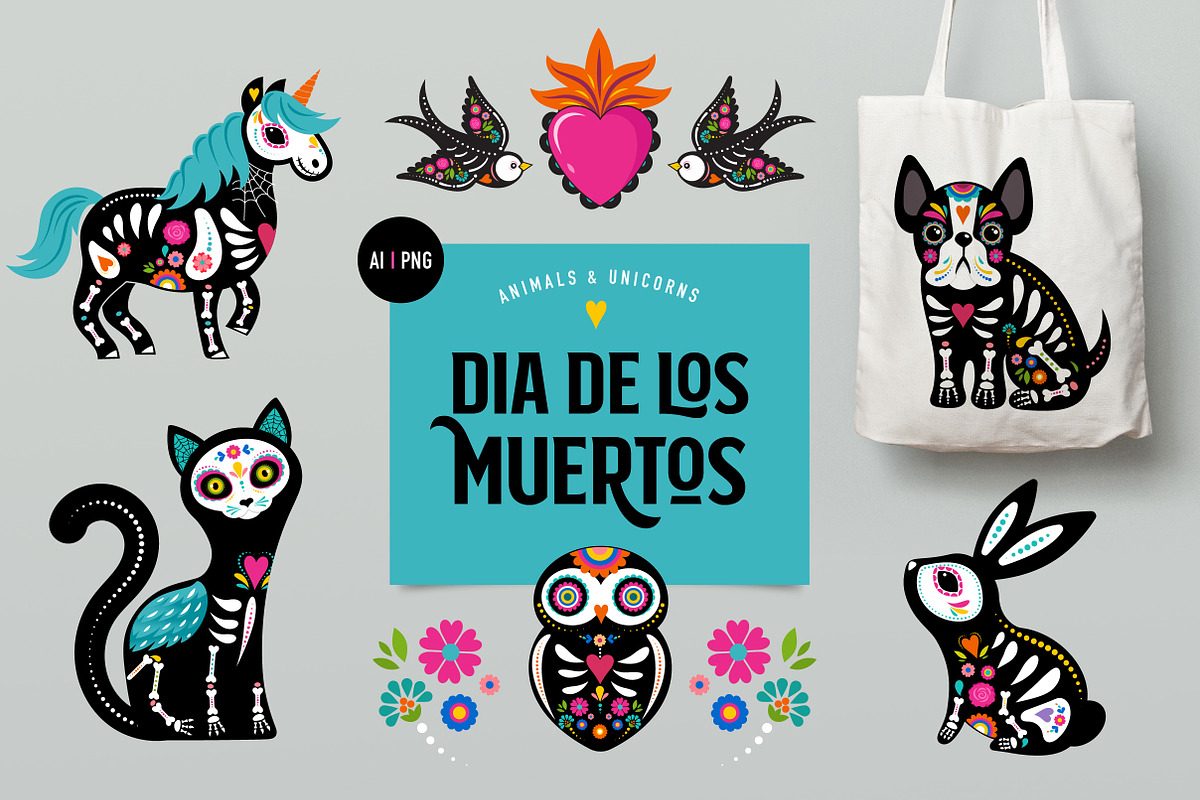 Dia de los Muertos, animals skulls, an Animal Illustration by Marish (Photo 1 of 10)