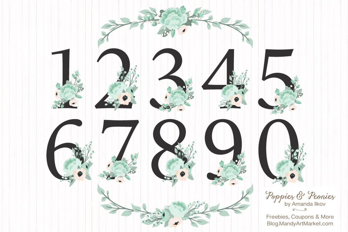 Mint Floral Numbers With Vectors, an Illustration by Amanda Ilkov (Photo 1 of 5)