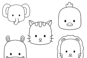 Cartoon Animal Faces Set 1 Procreate