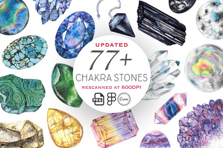 Watercolor crystals & chakra stones, a Texture Illustration by AlenaZenArt