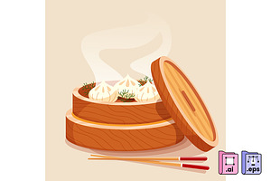 Hand Drawn Flat Dim Sum, a Food Illustration by MISS CHATZ
