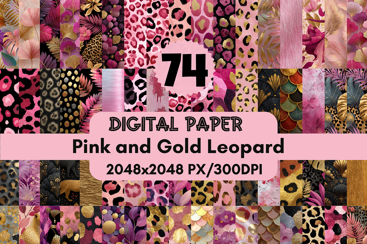 Pink and Gold Leopard Digital Paper, a Pattern Graphic by LA Design (Photo 1 of 10)