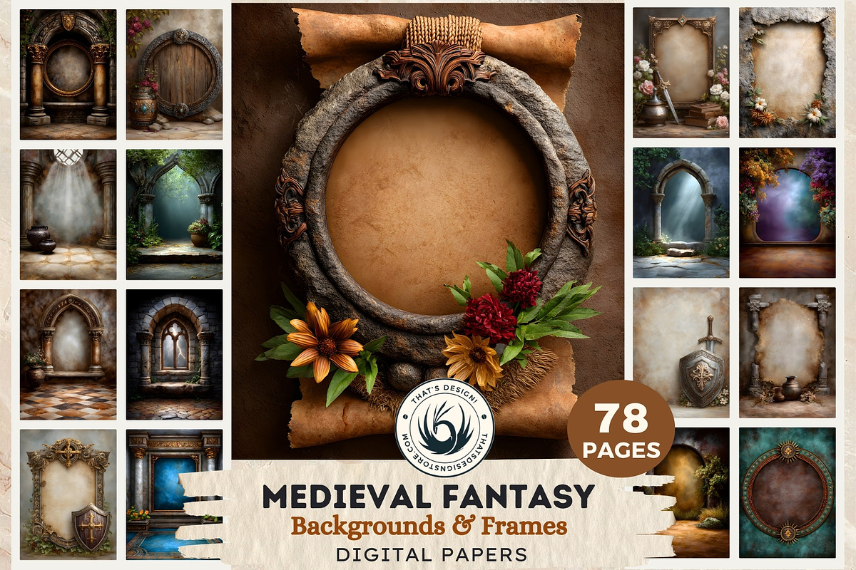 Medieval Fantasy Backgrounds & Frame, a Background Graphic by ThatsDesignArt (Photo 1 of 10)
