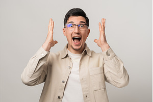 Pure panic. Man in eyeglasses and a, a Person Photo by AD Stock Images