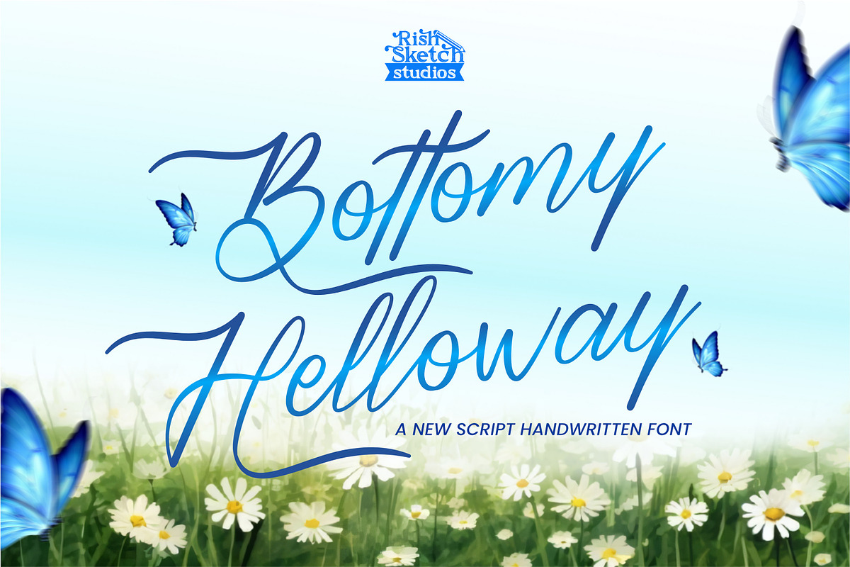 Bottomy Helloway, a Script Font by Rishsketch (Photo 1 of 11)