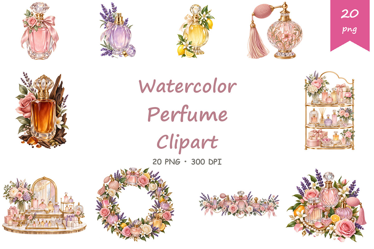 Watercolor Perfume Clipart, a Decorative Illustration by BerryPieArt (Photo 1 of 4)