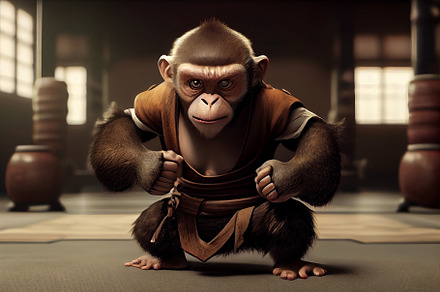 Monkey practicing kong fu and karate