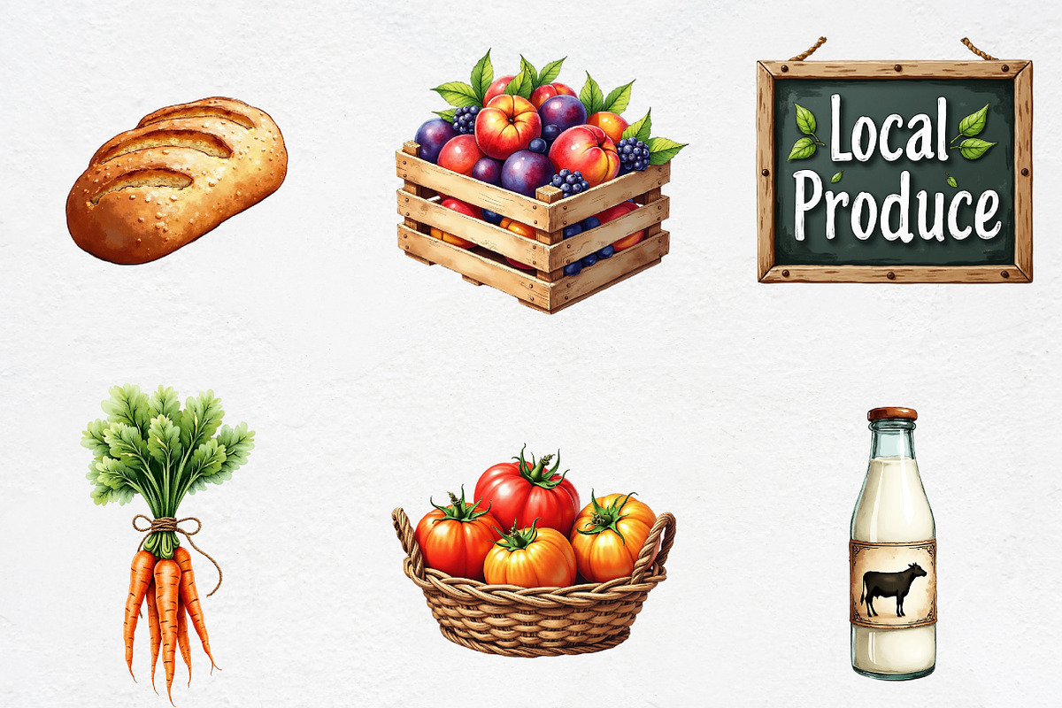 Watercolor Farmer's Market Clipart, an Illustration by CrexoraLab (Photo 2 of 5)