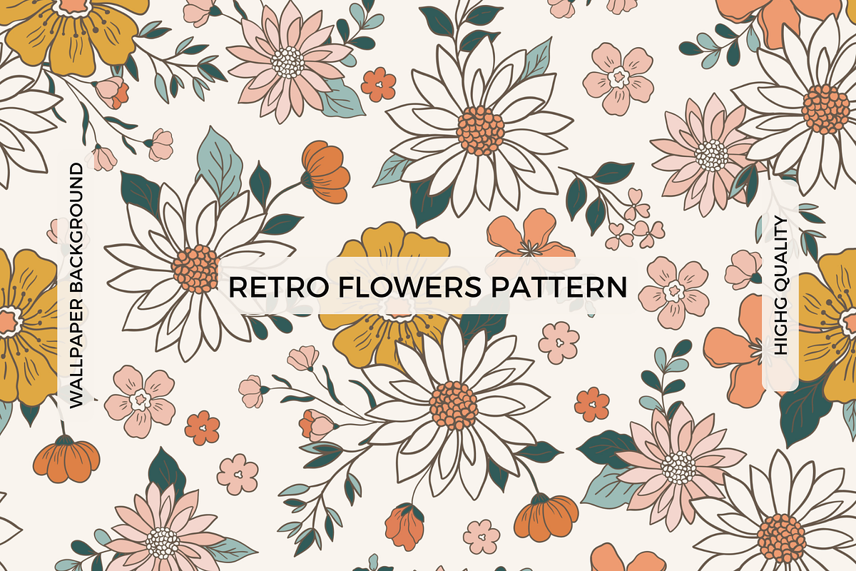 Retro Flowers Pattern Wallpaper, a Pattern Graphic by KA7-Designs (Photo 1 of 7)