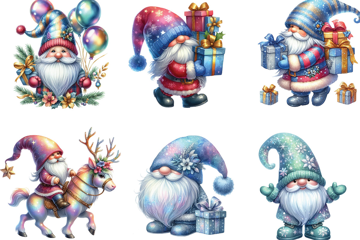 Lridescent Christmas Gnome Clipart, an Illustration by CraftArtStudio (Photo 3 of 6)