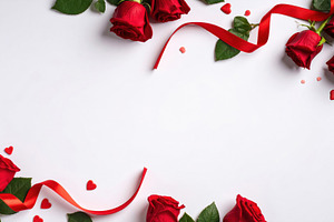 Romantic Red Roses Frame on White Background, a Holiday Photo by Davizro's Market