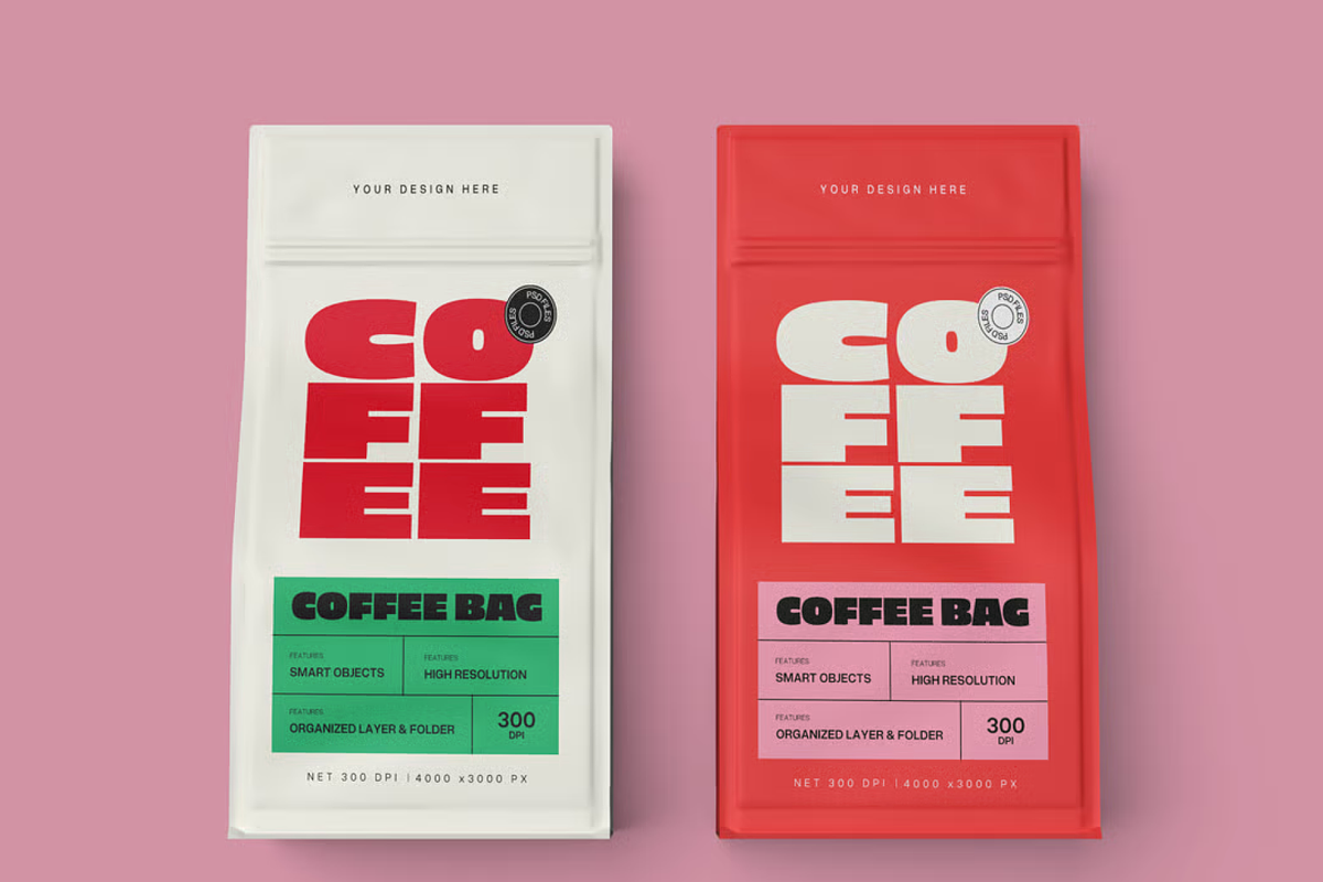 Coffee Bag Mockup 2 Views, a Packaging Mockup by graphicsauce (Photo 2 of 4)