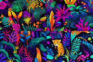 20 Seamless Neon Jungle Patterns