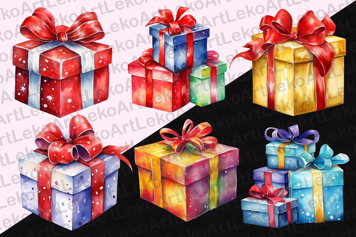 Gift Boxes Watercolor Clipart, a Decorative Illustration by LekoArt (Photo 2 of 10)