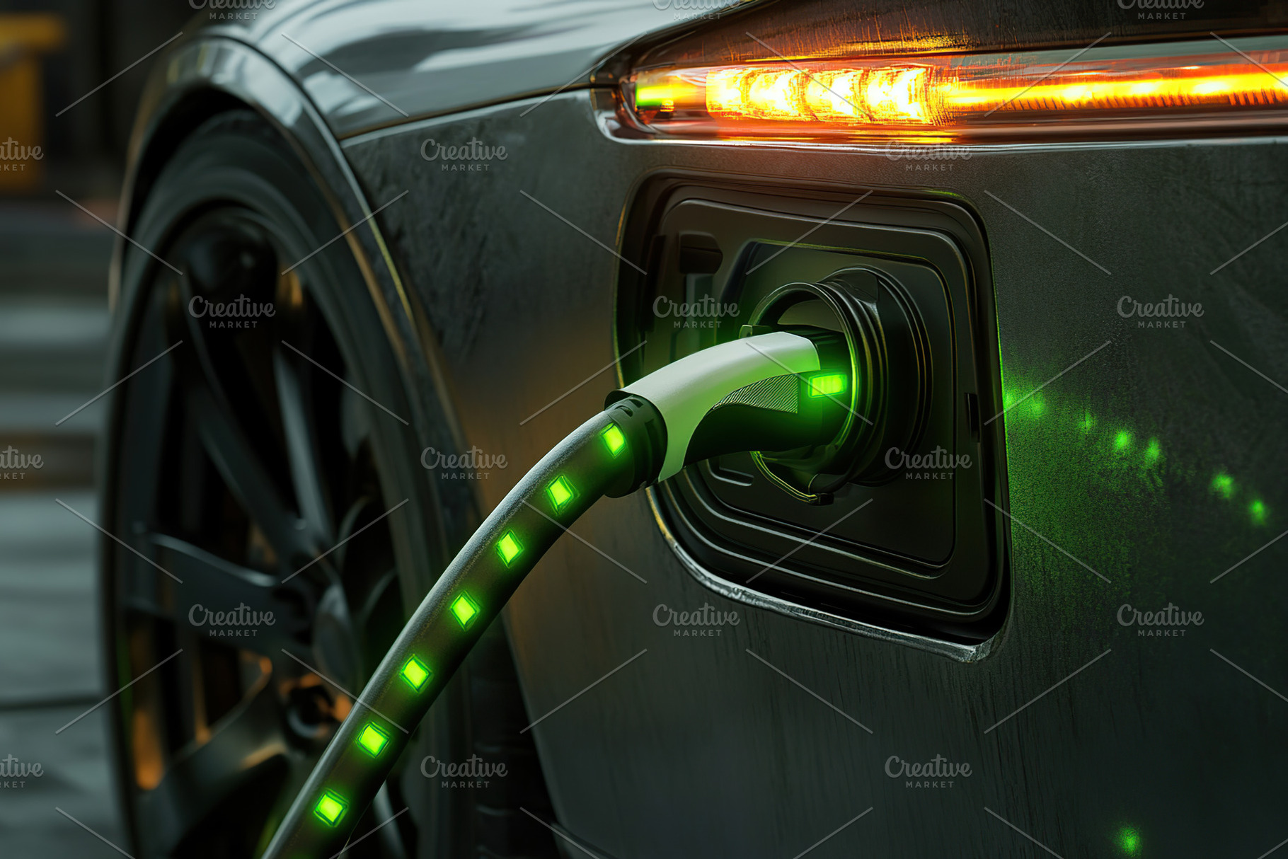 Electric car charging from modern electric station, a Transportation Photo by AlyaAnd