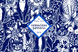 Cute Navy Seamless Cat Pattern