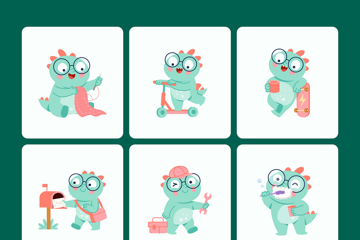 50 Dino Characters Illustration, an Animal Illustration by Brickclay (Photo 11 of 11)