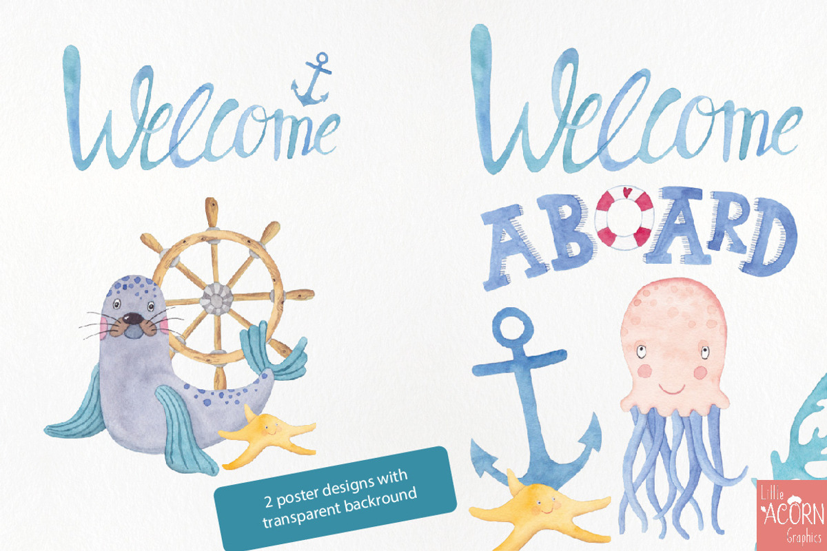Welcome aboard watercolor graphics, an Animal Illustration by LittleAcornGraphics (Photo 10 of 12)