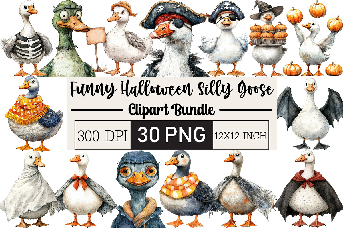 Funny Halloween Silly Goose Clipart, an Illustration by Black Bird Studio (Photo 1 of 6)