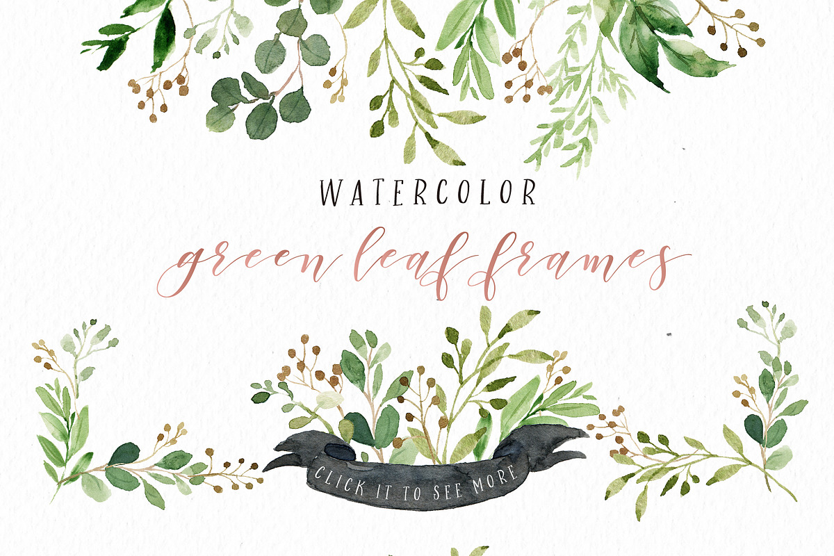 Watercolor Green Leaf Clip Art, an Illustration by Graphic Box (Photo 3 of 6)